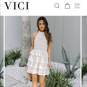 VICI To Be Loved Tiered Lace Halter Dress